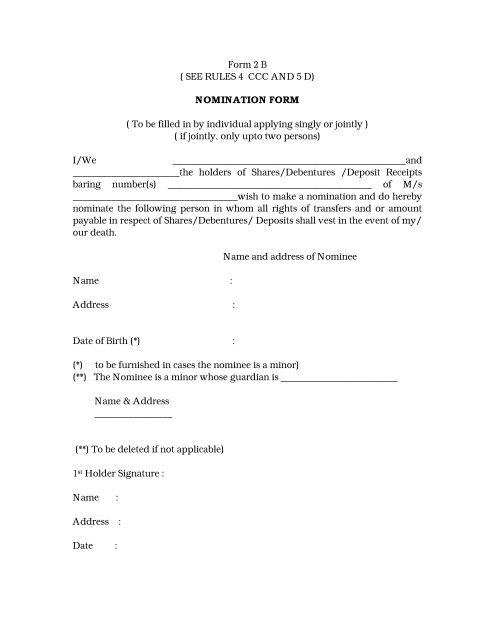 Form 2 B ( SEE RULES 4 CCC AND 5 D) NOMINATION FORM ( To ...