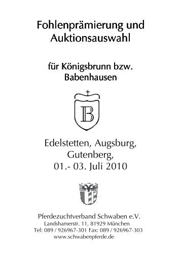 Deckblatt-Katalog 2010 - Pferdezuchtverband Schwaben eV