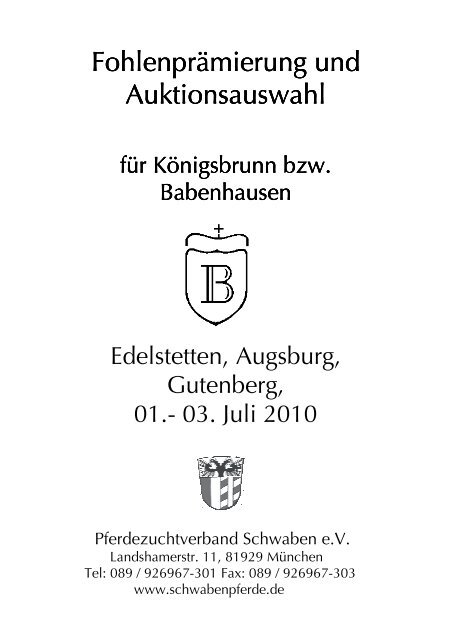 Deckblatt-Katalog 2010 - Pferdezuchtverband Schwaben eV