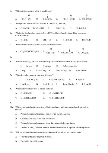 Practise questions on organic chemistry