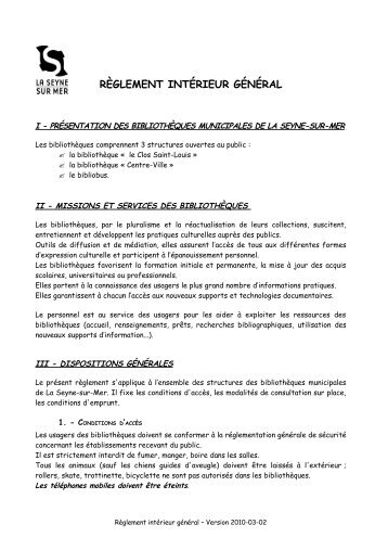 RÈGLEMENT INTÉRIEUR GÉNÉRAL - La Seyne-sur-Mer