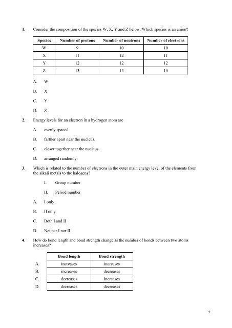 Practise questions on atomic structure