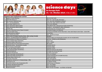 Angebote nach Institutionen sortiert - Science Days