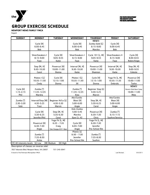 group exercise schedule - Peninsula Metropolitan YMCA