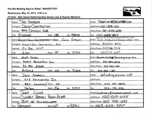 Pre-Bid Meeting Sign-In Sheet - MANDATORY ... - City of Springfield