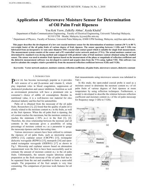 Application of Microwave Moisture Sensor for Determination of Oil ...