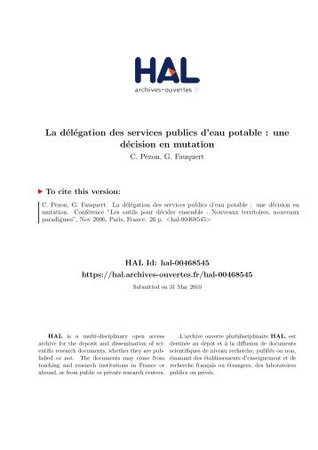 La délégation des services publics d'eau potable - HAL ...