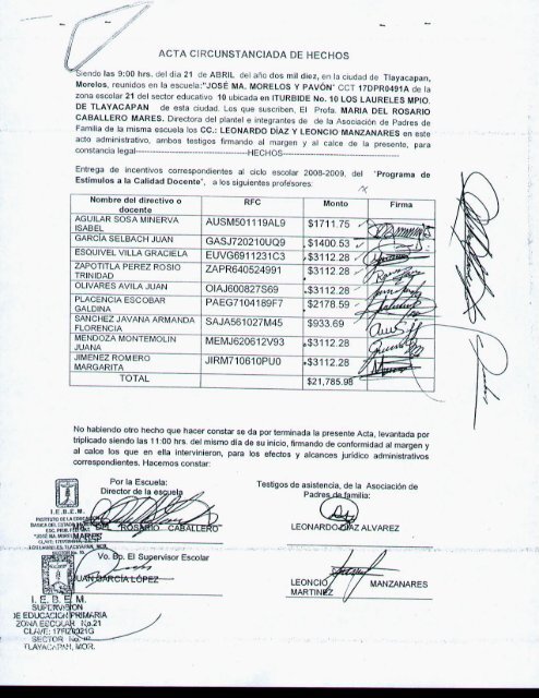 acta circunstanciada de hechos  Programa de EstÃ­mulos a la