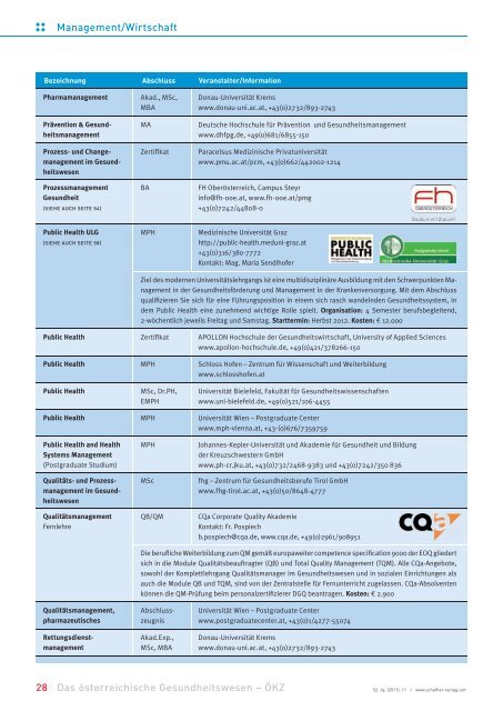 Bildung im Gesundheitswesen 2011. - Schaffler Verlag