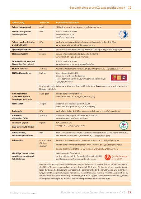 Bildung im Gesundheitswesen 2011. - Schaffler Verlag