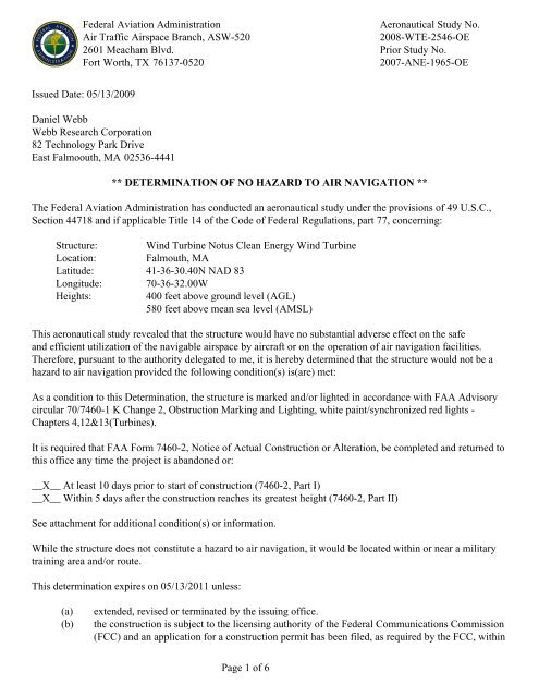 Determination of No Hazard to Air Navigation Notus Clean Energy