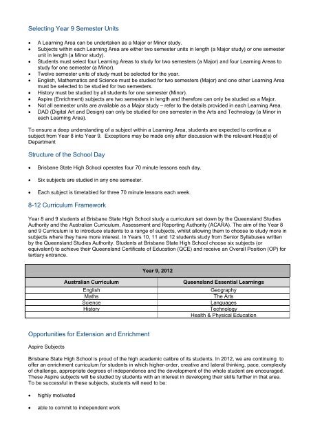 2012 Year 9 Curriculum Guide - Brisbane State High School