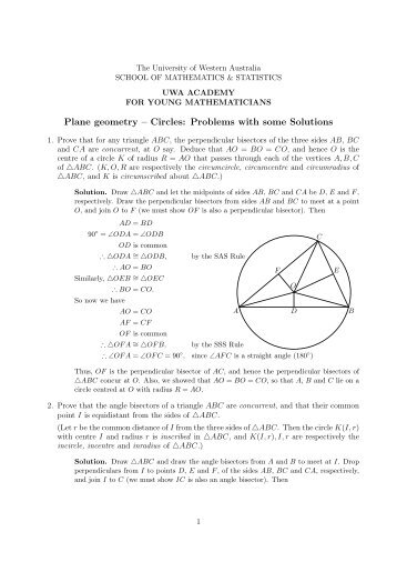 Plane geometry â Circles: Problems with some Solutions
