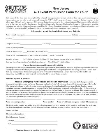 youth permission form - Rutgers Cooperative Extension of Morris ...