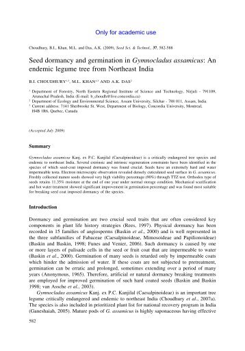 Seed dormancy and germination in Gymnocladus ... - NERIST