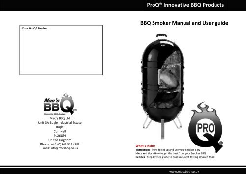 Proq Frontier Instruction Manual - Food Smoker