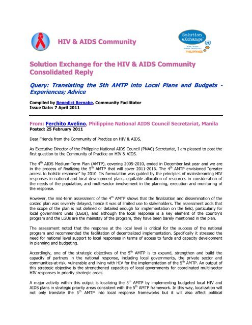 HIV & AIDS Community Solution Exchange for the HIV & AIDS ...