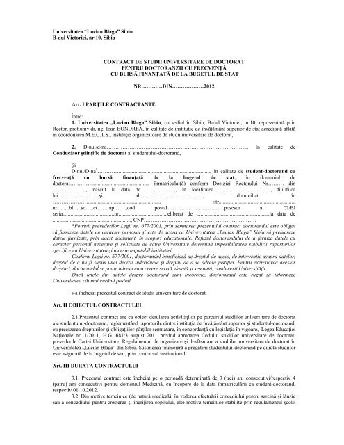 contract de studii universitare de doctorat pentru doctoranzii cu ...