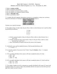 Math 1600, Section 1, Fall 2010 â Statistics Midterm 2 Review Sheet ...