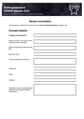 Award nomination Contact details Nomination form - Experience ...