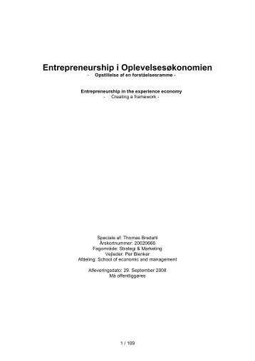 Entrepreneurship i Oplevelsesøkonomien - Aarhus Universitet