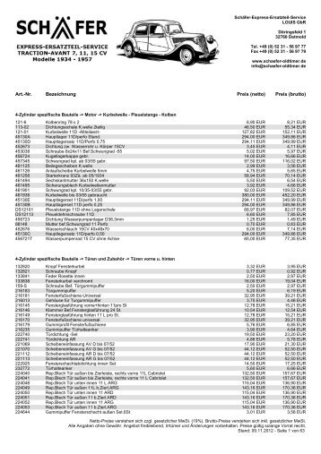 Nr. Bezeichnung Preis - Schäfer Traction-Ersatzteil-Service