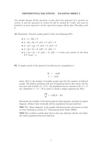 DIFFERENTIAL EQUATIONS EXAMPLE SHEET 3 You should ...
