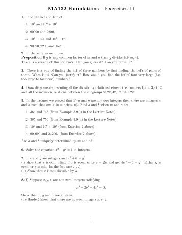 MA132 Foundations Exercises II - Of the Clux