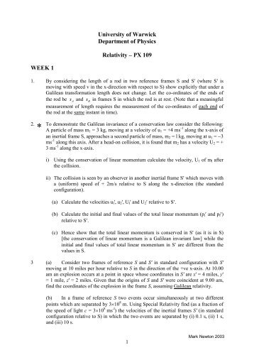 Relativity Problem Sheet.pdf - Of the Clux