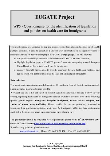 EUGATE Questionnaire on Legislation and Policies