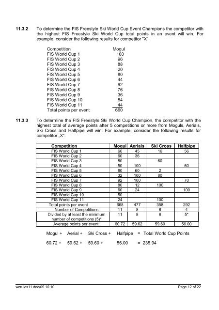 RULES FOR THE FIS FREESTYLE SKI WORLD CUP