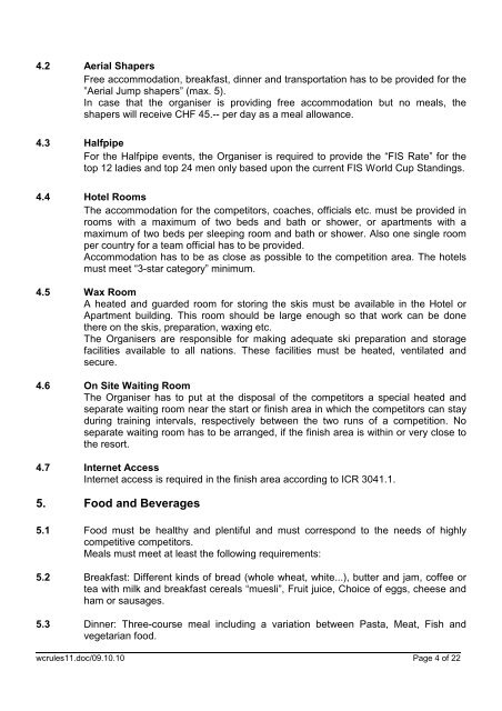 RULES FOR THE FIS FREESTYLE SKI WORLD CUP