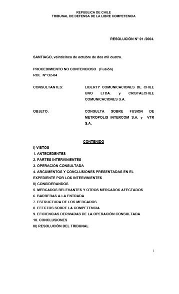 1 RESOLUCIÓN N° 01 /2004. SANTIAGO, veinticinco de octubre de ...