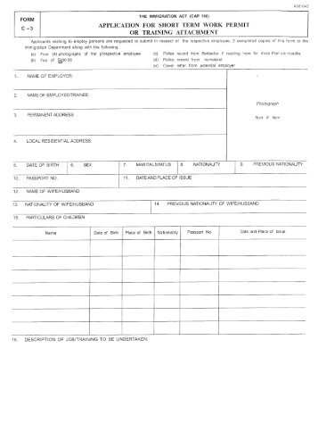 Application for Short Term Work Permit - Form C-3 - Barbados ...