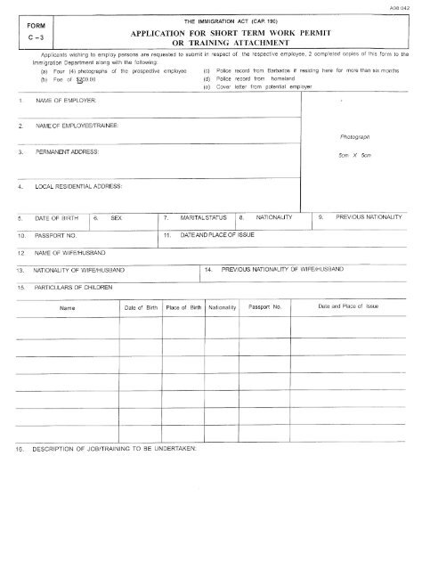 Application for Short Term Work Permit - Form C-3 - Barbados ...