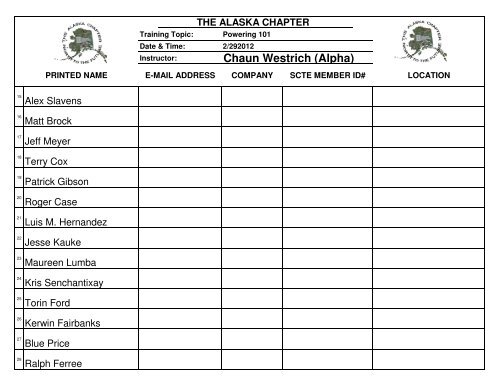 THE ALASKA CHAPTER Chaun Westrich (Alpha) - SCTE - Alaska ...