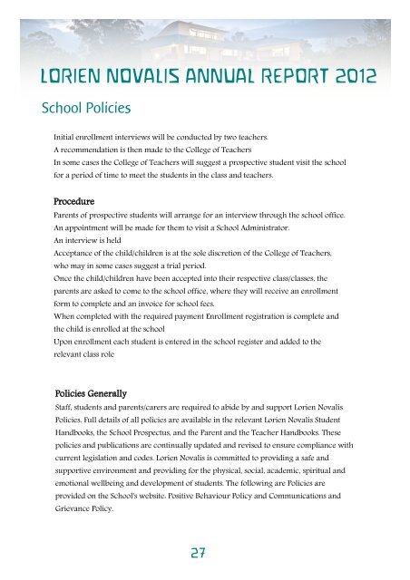 LORIEN NOVALIS ANNUAL REPORT 2012 - Lorien Novalis School