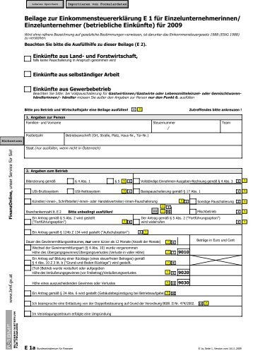 E1a - Beilage zur EinkommensteuererklÃ¤rung E 1 fÃ¼r ...