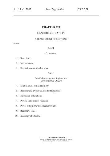 land registration act, cap 229 - Barbados Land Registry