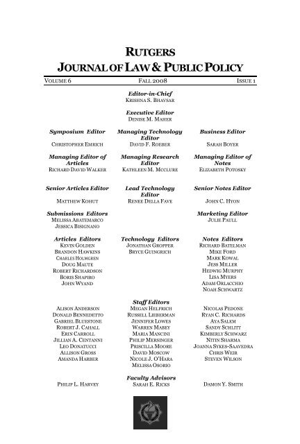 complete issue - PDF - Rutgers Journal of Law &amp; Public Policy