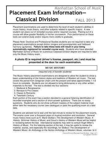 Placement Exam Information - Manhattan School of Music