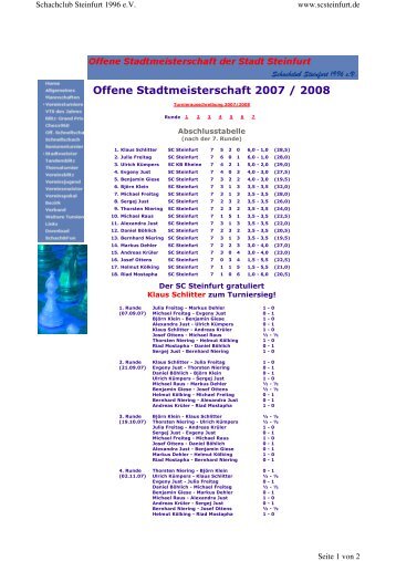 Offene Stadtmeisterschaft 2007 / 2008 - Schachclub Steinfurt 1996 ...