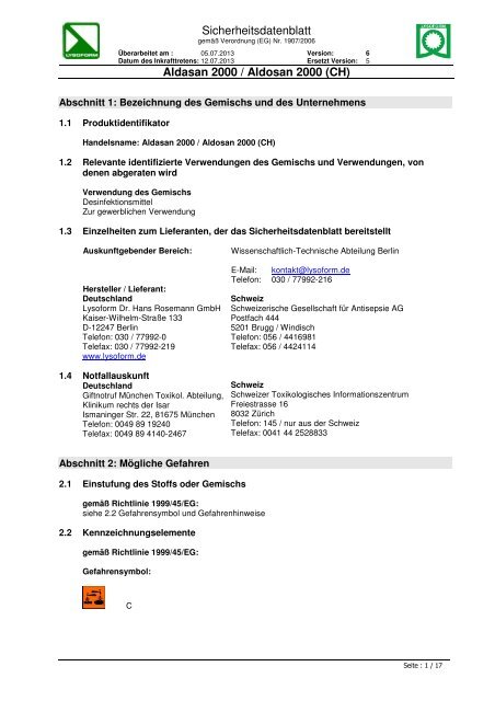 Aldasan 2000 Version 5 - LYSOFORM Dr. Hans Rosemann GmbH