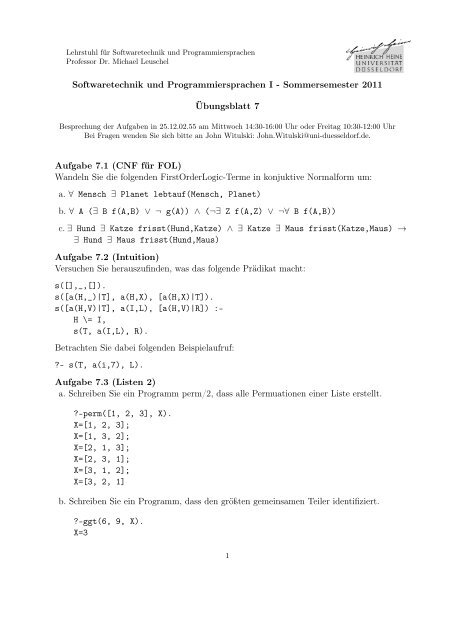 Blatt 7 - Softwaretechnik und Programmiersprachen