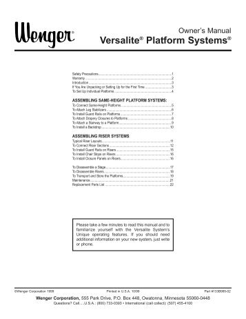 VersaliteÂ® Platform SystemsÂ® - Wenger Corporation
