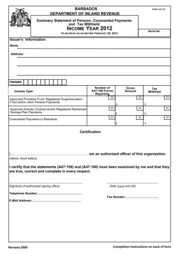 Summary Statement of Pension, Covenanted Payments and Tax ...