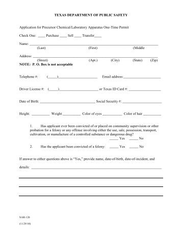 Precursor Chemical/Laboratory Apparatus One-Time Permit ...