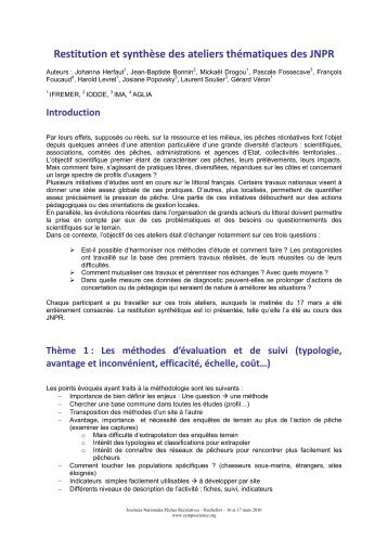 Restitution et synthÃ¨se des ateliers thÃ©matiques ... - SympoScience