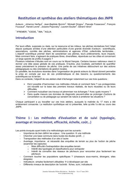 Restitution et synthÃ¨se des ateliers thÃ©matiques ... - SympoScience