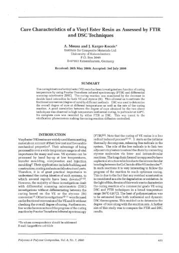 Cure Characteristics of a Vinyl Ester Resin as Assessed by FTIR and ...